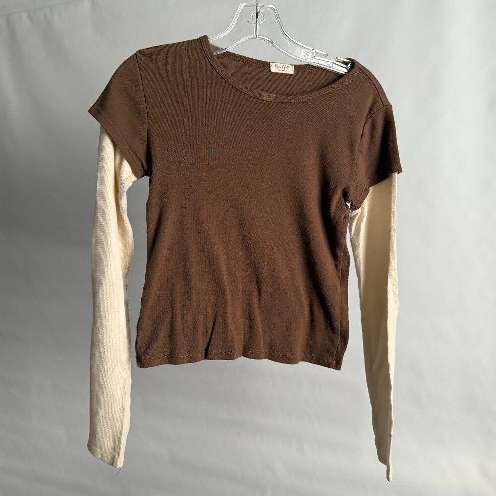 Brandy Melville Brown and Cream Long Sleeve